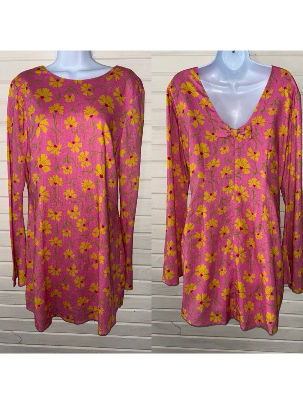 NWOT The Wolf Gang Sz LARGE Marli Mini Dress Pink Yellow Floral Linen Blend